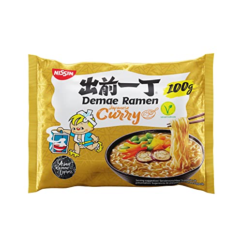 Nissin Demae Ramen – Japanese Curry, Einzelpack, Instant-Nudeln japanischer Art, mit Curry-Geschmack und asiatischen Gewürzen, vegetarisch, schnell und einfach zubereitet, asiatisches Essen (1x100g)