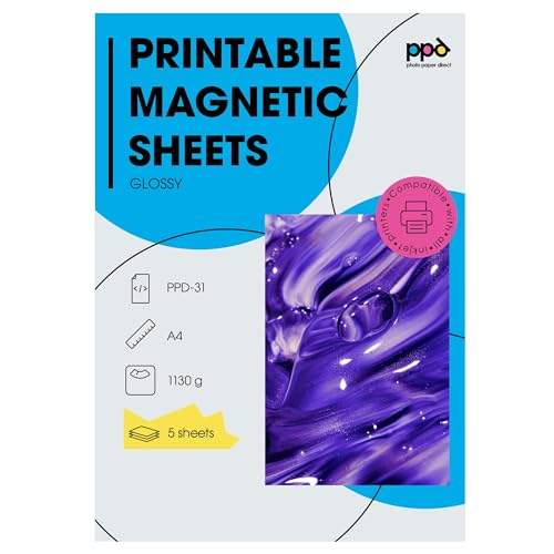 PPD 5xA4 Inkjet Premium Fotopapier Magnetisch, Glänzend, Bedruckbar und Schneidbar PPD-31-5