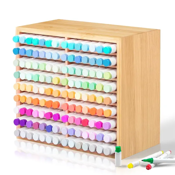 Marker Organizer Bamboo,Wooden Desk Organiser, Alcohol Marker Storage,Made From Natural Bamboo,Can Hold Signature Pens, Pens, Pencils, Art Brushes,Suitable for Study and Office