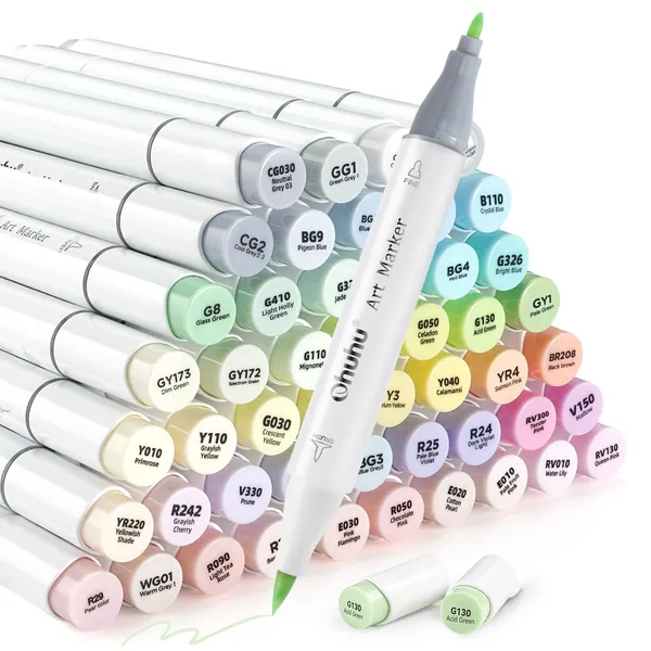 Ohuhu Pastel Alcohol Brush Markers - 48 New Pastel Colors - Blossoming - Alcohol Based Double Tipped Art Alcohol Markers for Artist Adults' Coloring Illustration - Brush & Fine Dual Tips - Honolulu B