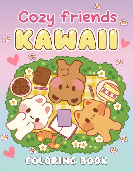 Cozy Friends Coloring Book: Fun and Easy Kawaii Pages to Color with Cute Animals, Tiny Buildings and Sweet Treats, Relaxation for Kids and Busy Adults