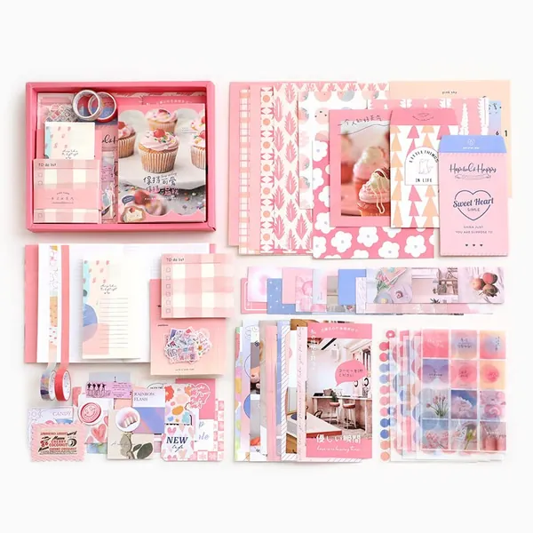295Pcs Aesthetic Scrapbook Kit, BetterJonny Vintage Scrapbook Journaling Set with A6 Grid Notebook Washi Paper Stickers Pink Art Journaling Scrapbooking Supplies for DIY Arts Craft Collage Decorative - Pink