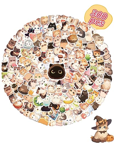 300 PCS Cute Cat Stickers for Kids, Kawaii Stuff Water Bottle Stickers for Laptop Vinyl Classroom Prize, Cute Things Birthday Gifts Cute Stuff for Boys Girls Adults Teens - 300 pcs Cat