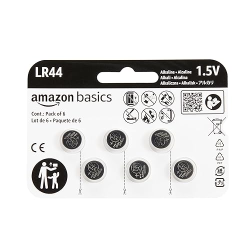 Amazon Basics 6-Pack LR44 Alkaline Button Coin Cell Battery, 1.5 Volt, Long Lasting Power, Mercury-Free - 6 Count