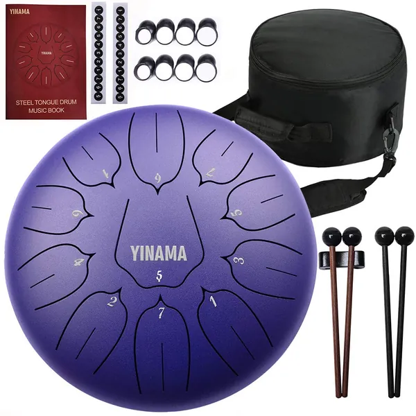 Yinama Steel Tongue Drum Percussion Instrument 11 Notes 10 inches - 10 inch Purple in blue