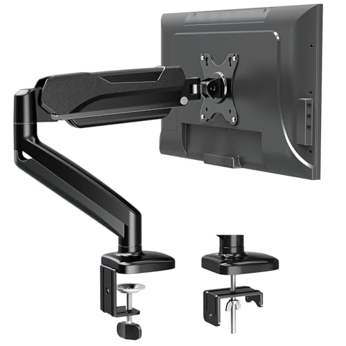 MOUNTUP Single Monitor Desk Mount, Adjustable Gas Spring Monitor Arm Support Max 32 Inch, 4.4-17.6lbs Screen, Computer Monitor Stand Holder with Clamp/Grommet Mounting Base, VESA Mount Bracket, MU0004 - Black