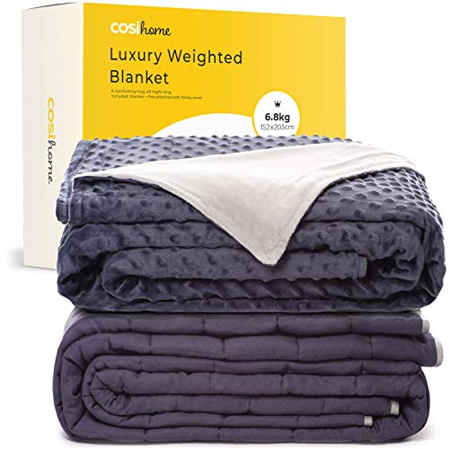 Cosi Home Luxury Weighted Blanket Suitable for Adults - 6.8kg with Ultra-Soft Washable Cotton Cover - Heavy Sensory Blanket for Deep-Pressure Therapy & Relaxation (Grey) - 6.8kg - 152 x 203 cm - Grey