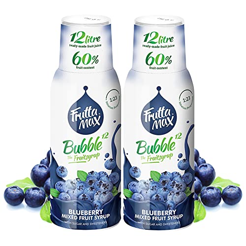 2 Pack - FruttaMax - Fruit Syrup Concentrate - Less Sugar - with 60% Fruit Content - Suitable for soda Machine (2x500ml) (2 x Blueberry) - 2 x Blueberry