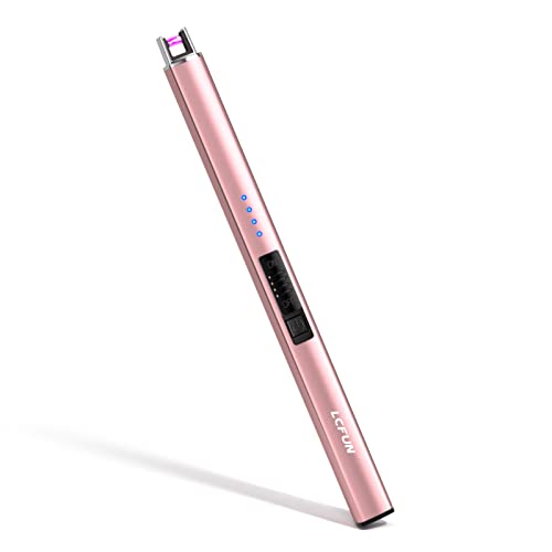 Electric Candle Lighter,Type-C Chargeable Plasma Lighter with Battery Indicators,Long Rechargeable Lighter for Candles,BBQ,Kitchen Stove(Rose Gold) - Rose Gold