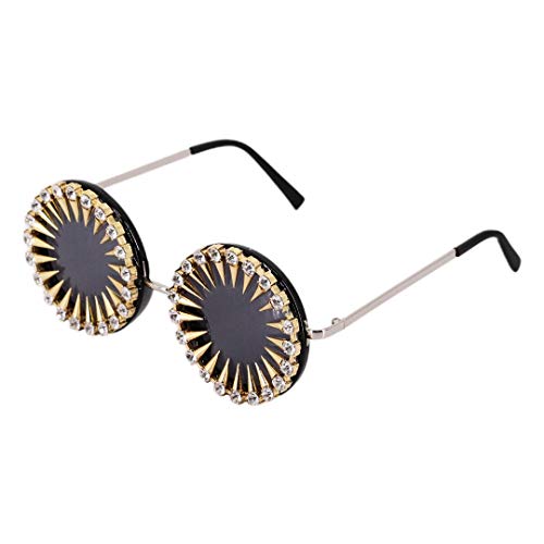 Naimo Sparkling Crystal Round Sunglasses UV Protection Punk Rivet Rhinestone Glasses Eyewear - Black-c26