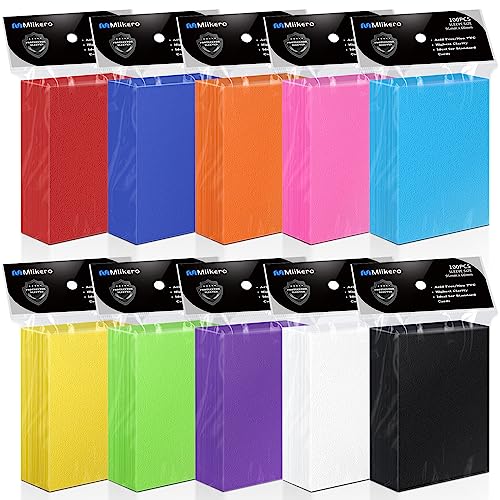Mlikero 1000 Count Card Sleeves Toploaders for Trading Cards,Soft Baseball Plastic Card Sleeve for Standard Cards, Fit for MTG, Football/Sports Cards,Game Cards - 10 Colors - 1000 Matte Sleeve