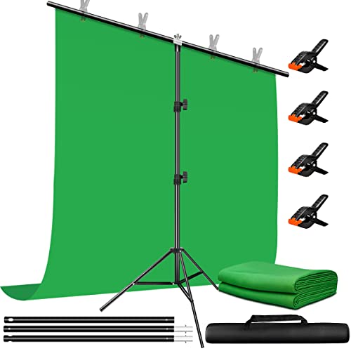 Heysliy 5X6.5ft Green Screen Background with Stand Kit with 6.5 X 6.5 FT T-Shape Green Screen with Stand Kit,Green Screen Backdrop Kit for Gaming,Streaming,Video,Zooming - 5X6.5FT Backdrop and 6.6X6.6FT Stand