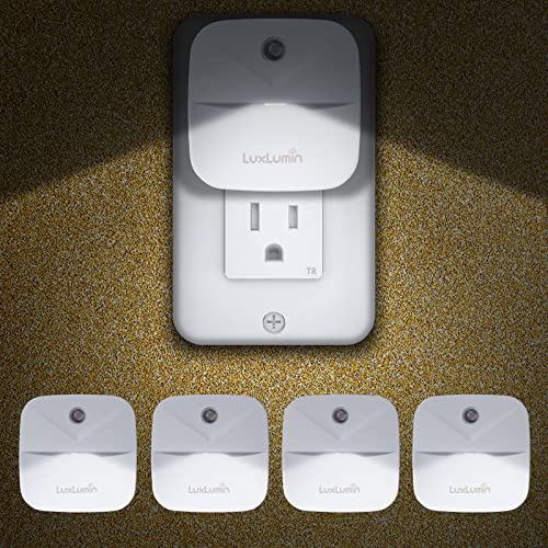 LuxLumin LED Night Lights Plug into Wall with Smart Dusk-to-Dawn Sensor, Automatically Turn on and Off,Night Light for Kids,Bedroom,Bathroom,Stairs,White, 4 Packs - Daylight White