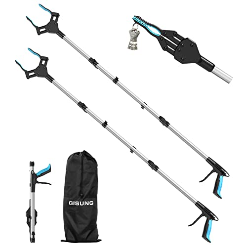 Reacher Grabber Tool Heavy Duty, 2-Pack 44" Foldable Grabbers for Elderly with Upgraded Rotating Anti-Slip Jaw & 2 Drawstring Bags, Strong Magnetic, Sturdy Reaching Assist Tool for Trash Pick Up, Aid - 44 Inch（Pack of 2）