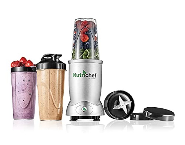 NutriChef Personal Electric Single Serve Blender - 1200W Professional Kitchen Countertop Mini Blender Shakes and Smoothies w/ Pulse Blend, Convenient , Portable 10 & 24 Oz Cups - NutriChef NCBL12 - One Size - Stainless
