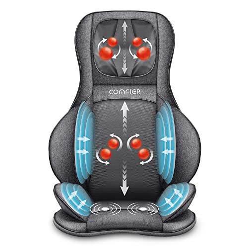 COMFIER Neck Back Massager with Heat, Compression 2D/3D Shiatsu Massager Chair Pad, Multiple Settings Massage Seat for Full Body Office Home Use - Gray