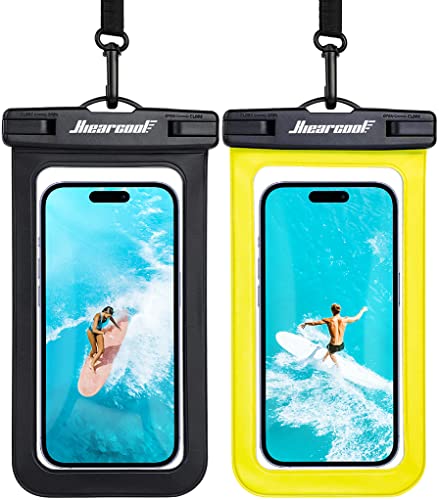 Hiearcool Waterproof Phone Pouch,Waterproof Cell Phone Dry Bag for iPhone,Universal Waterproof Case Beach Essentials for Vacation Kayak Cruise Accessories Must Haves-Black&Yellow-2Pack - Black & Yellow