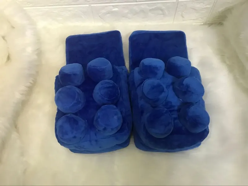 Cozy Cartoon Brick Couple Slippers - Blue / 42
