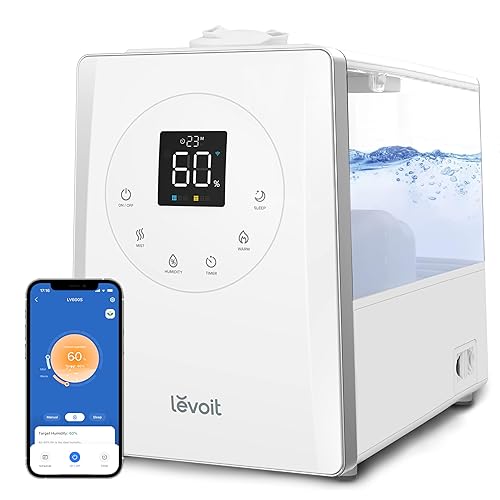 LEVOIT LV600S Smart Warm and Cool Mist Humidifiers for Home Bedroom Large Room, (6L) 753ft² Coverage, Quickly & Evenly Humidify Whole House, Easy Top Fill, App & Voice Control - Quiet Sleep Mode - Smart Warm&Cool Mist Ultrasonic Humidifier - 6L