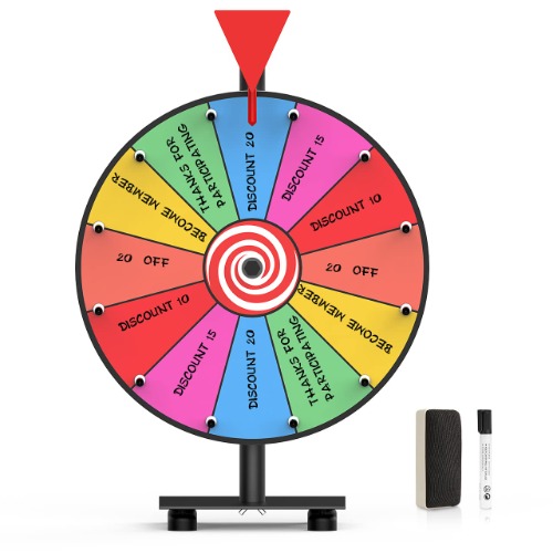 FOZHUATR Color Prize Wheel Editable Fortune Roulette Spinning Game with Dry Erase, 12 Slots Heavy Duty Base Roulette Wheel with Tabletop Stand for Trade Show, Win Fortune Spin Games, 12inch