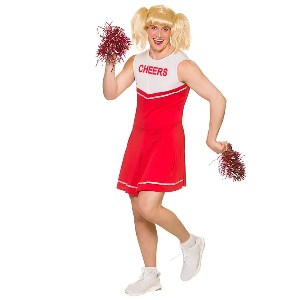 Adult Mens Unisex Novelty Red Hot Cheerleader Large Fancy Dress Costume
