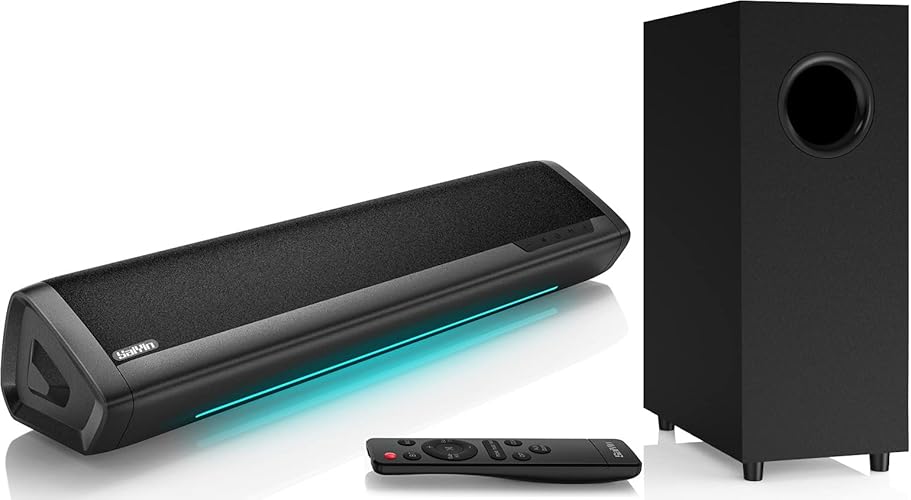 Saiyin Sound Bars for TV with Subwoofer, 2.1 Deep Bass Small Soundbar Monitor Speaker Home Theater Surround System PC Gaming Bluetooth/AUX/Optical Connection, Wall Mountable 17-inch - 17-inch