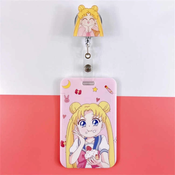 Sailor Moon Student Card Holder Pink Kawaii Usagi Tsukino Retractable Badge Holders