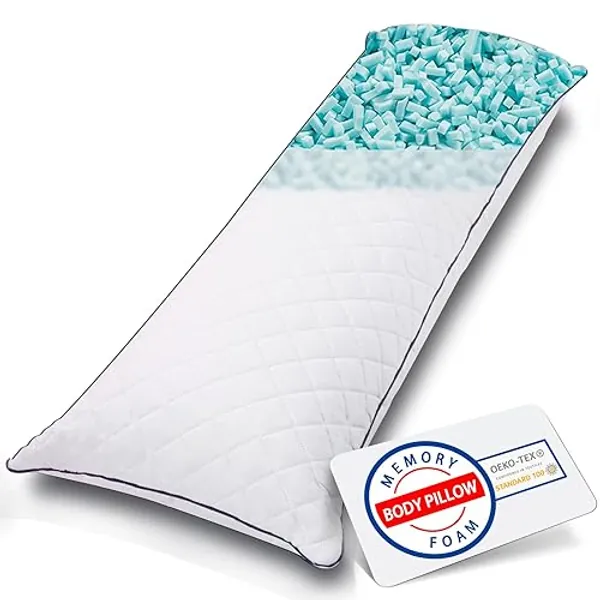 1 MIDDLE ONE Body Pillow, Cooling Memory Foam Body Pillows for Adults Sleeping, Long Pillow for Bed, Big Large Firm Full Body Pillow for Side Sleeper, 20x54 Inch, White - White