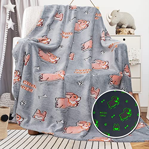 Cute Corgi Blanket Corgi Gifts for Corgi Lovers Glow in The Dark Blanket Flannel Plush Kids Blanket Corgi Stuff Decor Home Soft Flannel Blanket for Couch Sofa Christmas Birthday Gifts - Blanket-dog 001 - 50"x60"