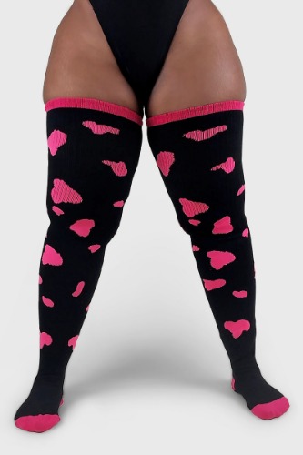 Thunda Tūbbies - Cow Print (Black w/Neon Pink Spots)