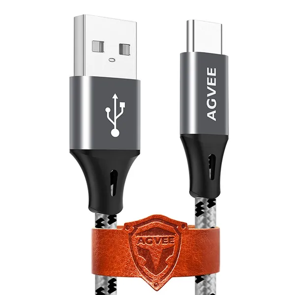 AGVEE 3A Fast USB-C Charger Cable [4 Pack 1ft 3ft 6ft 6ft] Seamless USBC Tip, Braided Type-C Charging Cord for Samsung Galaxy S10 S9 Note 9 8, A10e A20e A50 A80, LG V30 K51, New Kindle HD 8 10, Gray