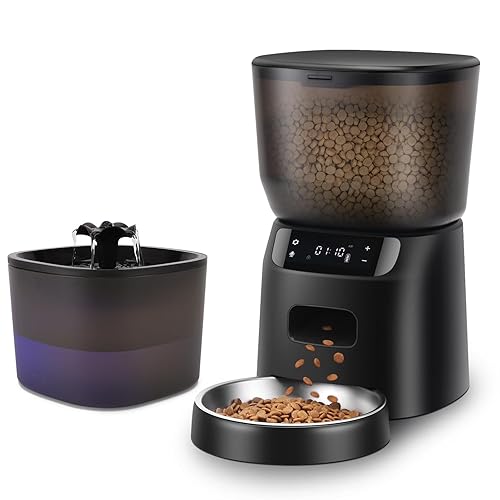 Automatic Cat Feeder and Water Fountain, 4L/16 Cups Automatic Cat Food Dispenser,10s Meal Call and Timer Setting 20 Portions 6 Meals Per Day,Pet Feeder for Cat and Dog - Dark Blue