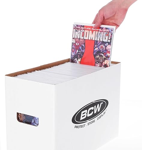 BCW Short Comic Storage Box -10 ct | White Corrugated Paper, 200 lb. Test Strength | Stackable, Holds 150-175 Current and Silver Age Comics | Comic Storage for Collectible Comics | Assembly Required - 10 Pack