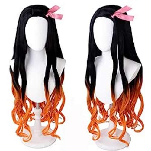 SUNXXCOS High Temperature Fiber Men and women For male Party Halloween Kimetsu no Yaiba short cosplay wigs synthetic (Kamado Nezuko) - Kamado Nezuko