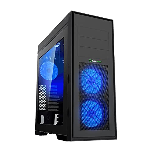 GAMEMAX Full Tower Chassis with Front Mesh Ventilation and ODD and Window Cases, ATX - High Airflow, 3 x LEDs Blue Cooling Fans Included, Black (Master M905) - Master M905