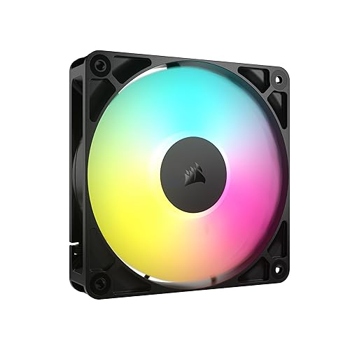 CORSAIR RS120 ARGB 120mm PWM Fan – Daisy-Chain Connection – Low-Noise – Magnetic Dome Bearing – Single Pack – Black - ARGB - 1 x 120mm - Black