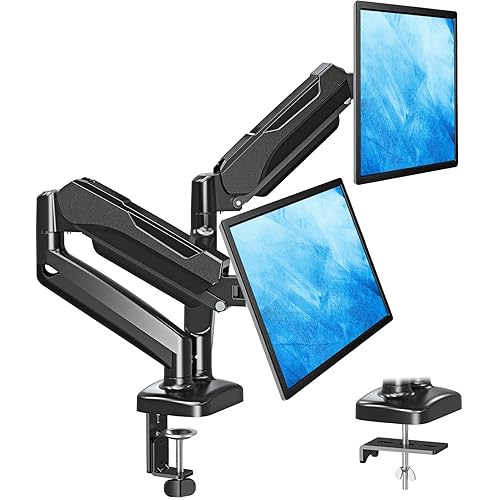 MOUNTUP Dual Monitor Stand for Desk, Adjustable Gas Spring Double Monitor Mount Holds 4.4-17.6 lbs and 13-32 Inch Screens, Monitor Arms for 2 Monitors, VESA 75x75 100x100 with C-clamp& Grommet, Black - Dual - Black
