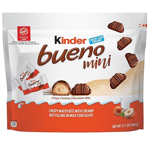 Kinder Bueno Mini, 90 Count Party Pack, Milk Chocolate and Hazelnut Cream, Individually Wrapped Chocolate Bars, 17.1 oz