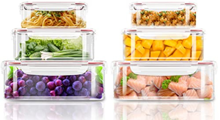 Utopia Kitchen Plastic Food Storage Container Set with Airtight Lids - Pack of 12 (6 Containers & 6 Snap Lids)- Reusable & Leftover Lunch Boxes - Leak Proof - Pack of 12 - Red