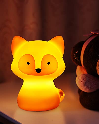 SomeShine Kids Night Light, Rechargeable Glowing Cute Kawaii Lamp Nightlights for Baby Room and Toddler, Portable Animal Lights Auto On Off, Fox Baby Stuff, Children Cute Gifts - Fox