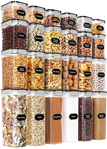 PRAKI Airtight Food Storage Containers Set with Lids - 24 PCS, BPA Free Kitchen and Pantry Organization, Plastic Leak-proof Canisters for Cereal Flour & Sugar - Labels & Marker - Black