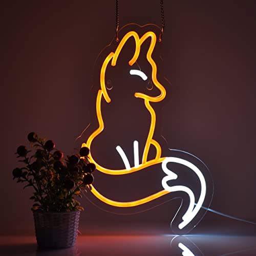 Roouneon Neon Sign for Wall Décor Fox Signs with Dimmable Switch LED Neon Signs Bedroom Room Home Beer Bar Neon Light Sign Hotel Party Club Office Art Lights(Brown+White) - Brown+White