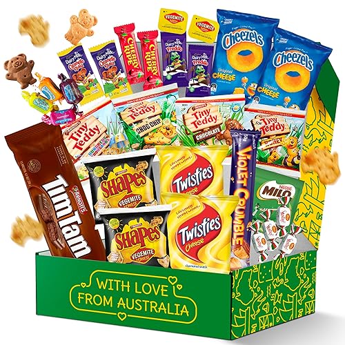 Australian Snack Gift Box (29 Units) Best Australian Candy and Food Products Packed with Aussie Candy Classics including Tim Tams, Arnott’s, Twisties, Cherry Ripe and Much More - Large Snack Box
