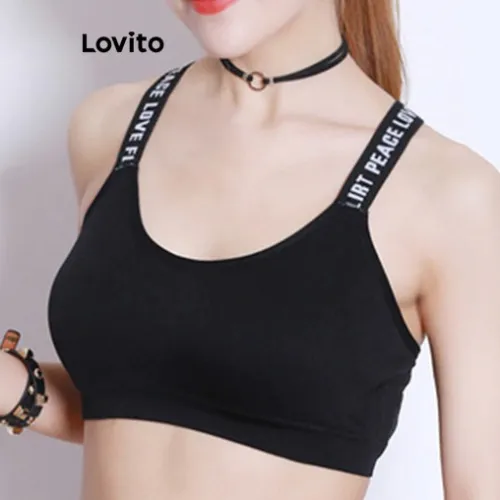 Lovito Sporty Plain Criss Cross Sports Bra