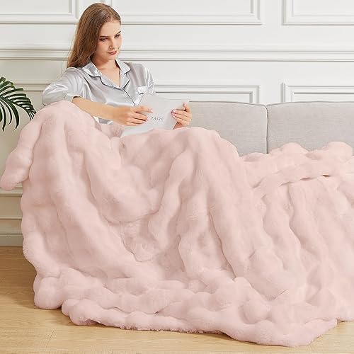 ORINOVA Cozy Faux Fur Throw Blanket for Living Room Bedroom 60x80 Thick Ultra Soft Pink Fuzzy Throw Blanket Fluffy Furry Bed Comforter Home Gifts 860 GSM - 60"W x 80"L - Pink