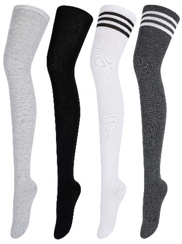 Aneco 4 Pairs Thigh High Knee Socks Extra Long Boot Stockings for Women
