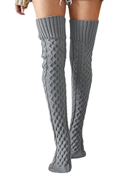 Leoparts Women's Cable Knitted Thigh High Boot Socks Extra Long Winter Stockings Over Knee Leg Warmers