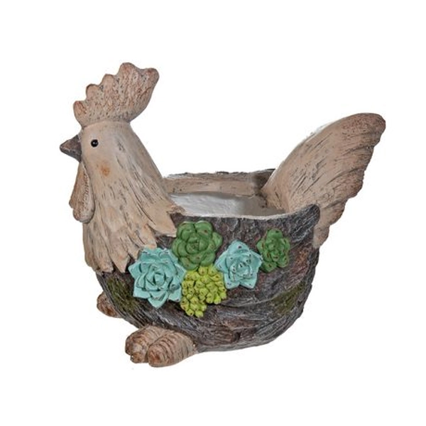 Mgo Wood Look Figurine Planter (Chicken)
