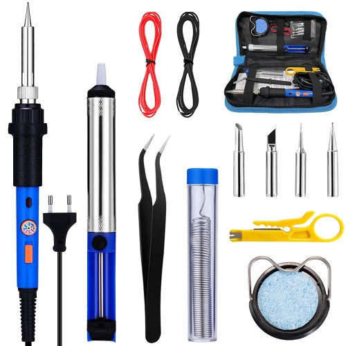 Lödkolvsats Lödkolv kit Lödjärnsset 60W lödset lödstation temperatur justerbar 220-480℃ lödspetsar avlödningspump lödtenn pincett trådskärare lödkolvstativ lödtråd för elektroteknik reparationer