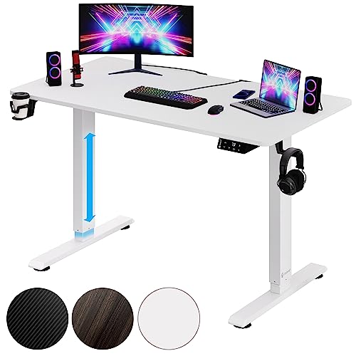 Casaria® elektrisch höhenverstellbarer Schreibtisch 110x60x73-118cm mit Kopfhörerhalter Tassenhalter Stehschreibtisch für Gaming Büro Holz modern weiß - Weiß